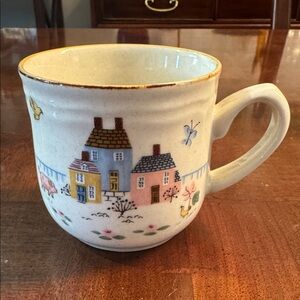 Heartland by International Tableworks Stoneware  Farm Scene Tan Trim Japan Cup